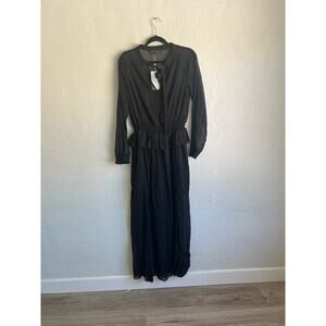 Anthropologie Endless Rose Woman Black Sheer Long Sleeve Tie Front Maxi …